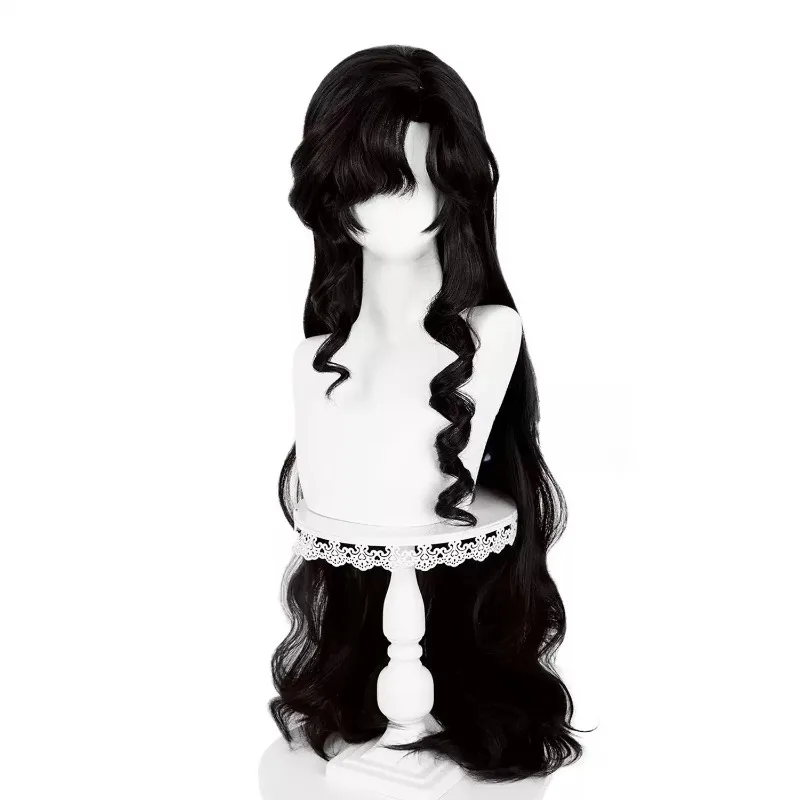 Long Black Wavy Cosplay Wig with Natural Scalp Top, Women Curly Full Head Wig for Anime Costume Party,  Resistant Synthetic Hair