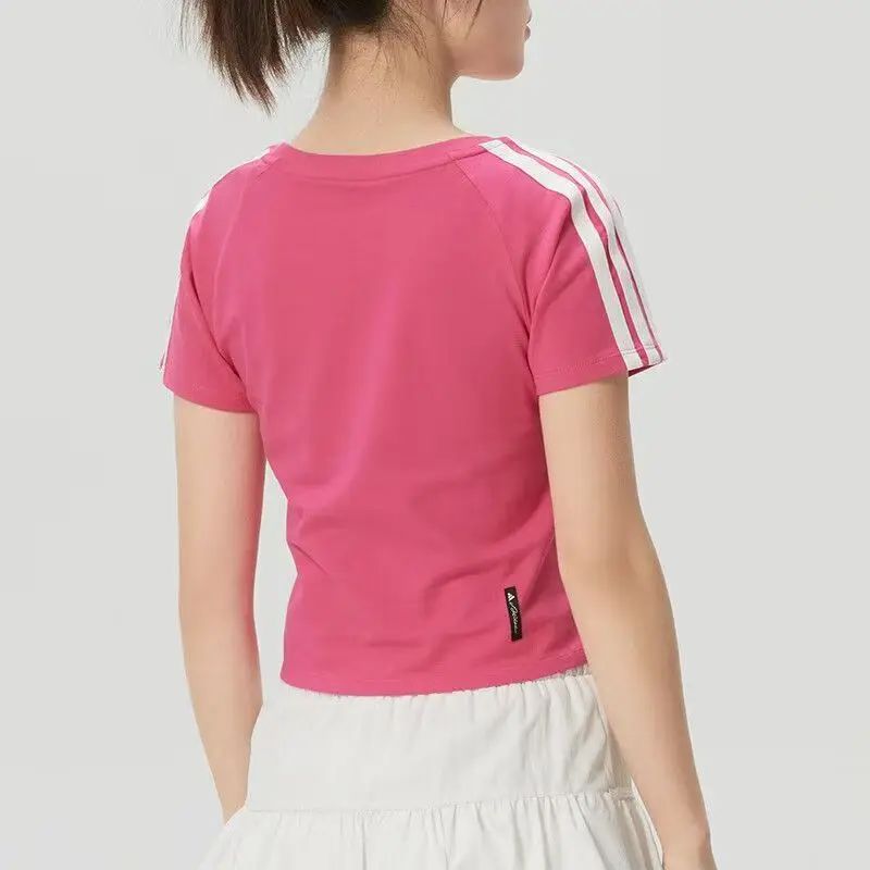Adidas Dce Baby Tee Short-Sleeved T-Shirt for Women, Round Neck, Sporty, Casual, Comfortable, Versatile, Simple Design, Stripesd Pink Ks0278