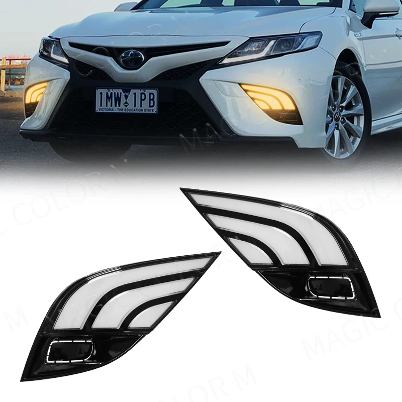 DRL for Toyota Camry 2018 2019 2020 Led Fog Light Day Daytime Running Lamp Bumper Case 3 Dual Colors White Yellow Blue