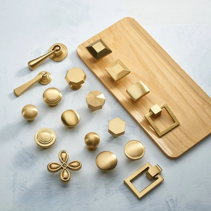 Chinese-style wardrobe door, light luxury drawer cabinet, shell invisible gold single-hole solid pure brass pull handle