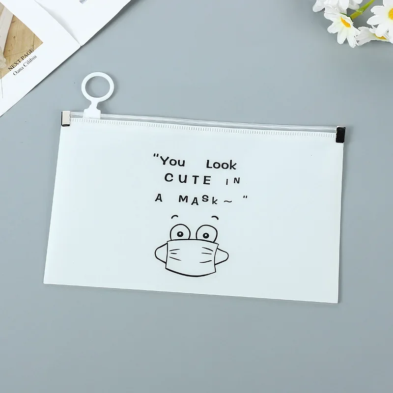 Cartoon Zipper Storage Bag para estudante, Saco de informações PP, Zipper File Bag