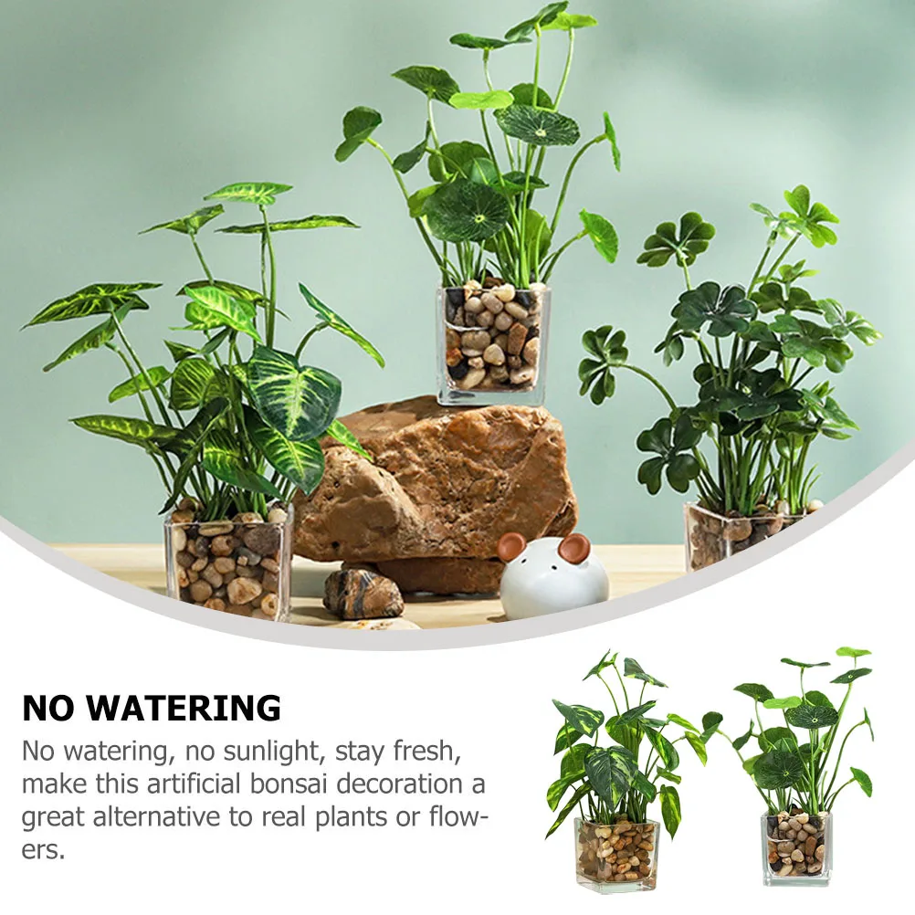 

2Pcs Fake Small Potted Plant Artificial Lotus Leaf Bonsai Mini Faux Plant Desk Decoration Home Office Ornamental