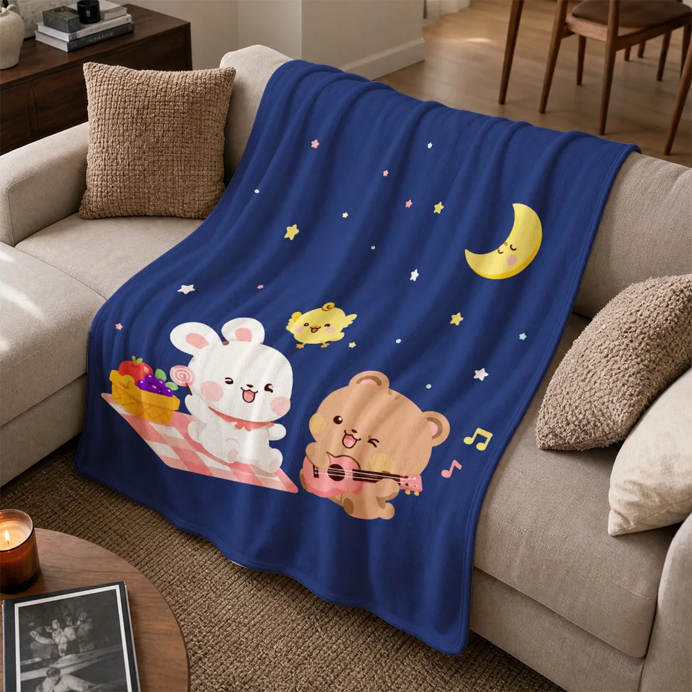 Cute Cartoon Animal Starry Night Throw Blanket Sofa Couch Decor Cozy Plush Fleece Lap Blanket Gift for Nursery Home Decor