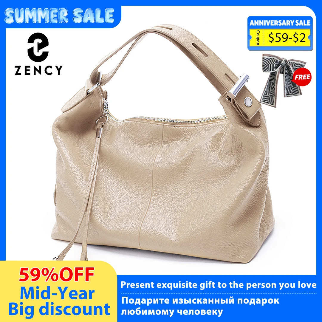 

Zency Beige Bag 100% Genuine Leather OL Style Women Tote Bag Fashion Lady Shoulder Bags Classic Handbag Satchel Crossbody Purse