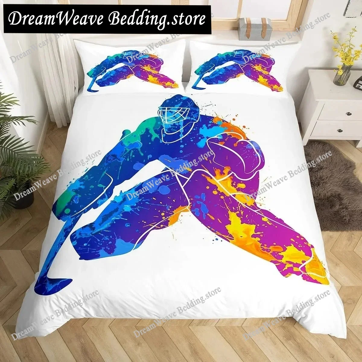 

Ice Hockey Sport PlayerExtreme Sport Bedding Set Boys Girls Twin Queen Size Duvet Cover Pillowcase Bed Kids Adult Home