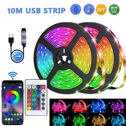 1M/3M/5M/10M USB 5V Led diody na wstążce aplikacja RGB i 24 klawisze zdalnego sterowania elastyczna taśma światła diodowe do dekoracji wnętrz