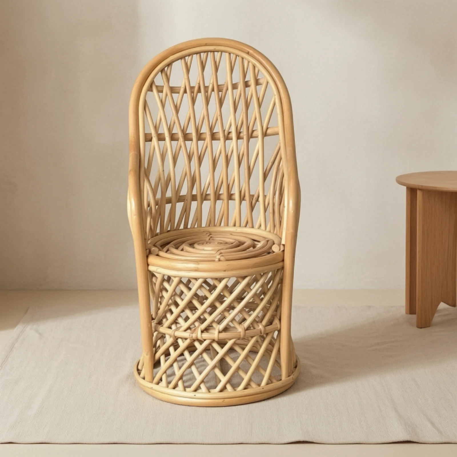 Rattan Chair with Curved Backrest Natural Rattan Chair Furniture Boho Airy for Photographers, Photo Shoots, Photography Studios