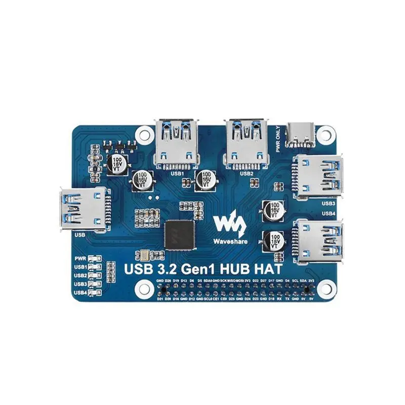 AAAE  USB 3.2 Gen1 HUB HAT for 4B 3B+ 3B 2B Zero W WH,4-Channel USB 3.0 Expansion Port, Driver-Free Plug&Play