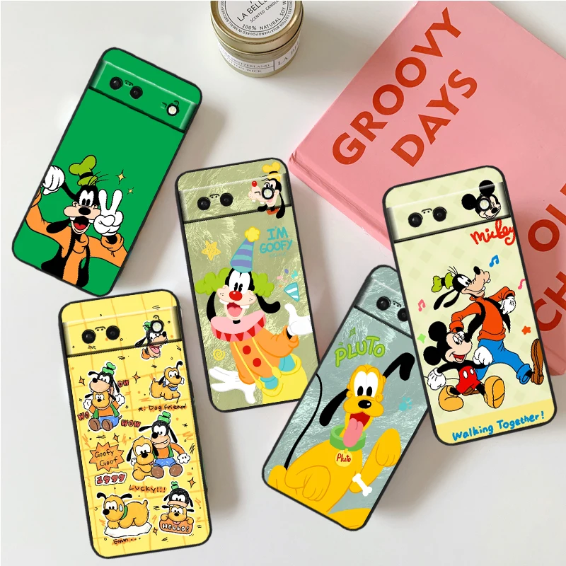 Disney Pluto Goofy Cartoon For Google Pixel 9 8 7A 7 6A 6 5A 5 4 4A XL 5G Black Silicon Shockproof Shell Back Phone Case