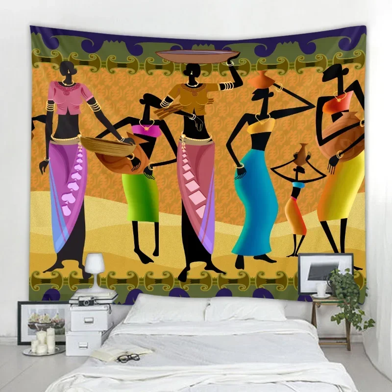 Retro Character Illustration Tapestry African Women Art Tapestry Hippie Art Fashion Shy Bedroom Decoration Tapiz Home Decor