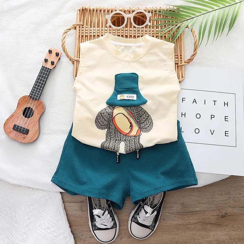 New Summer Baby Boys Clothes Suit Children Cartoon Vest Shorts 2Pcs/Sets Infant Outfits Toddler Casual Costume Kids Tracksuits