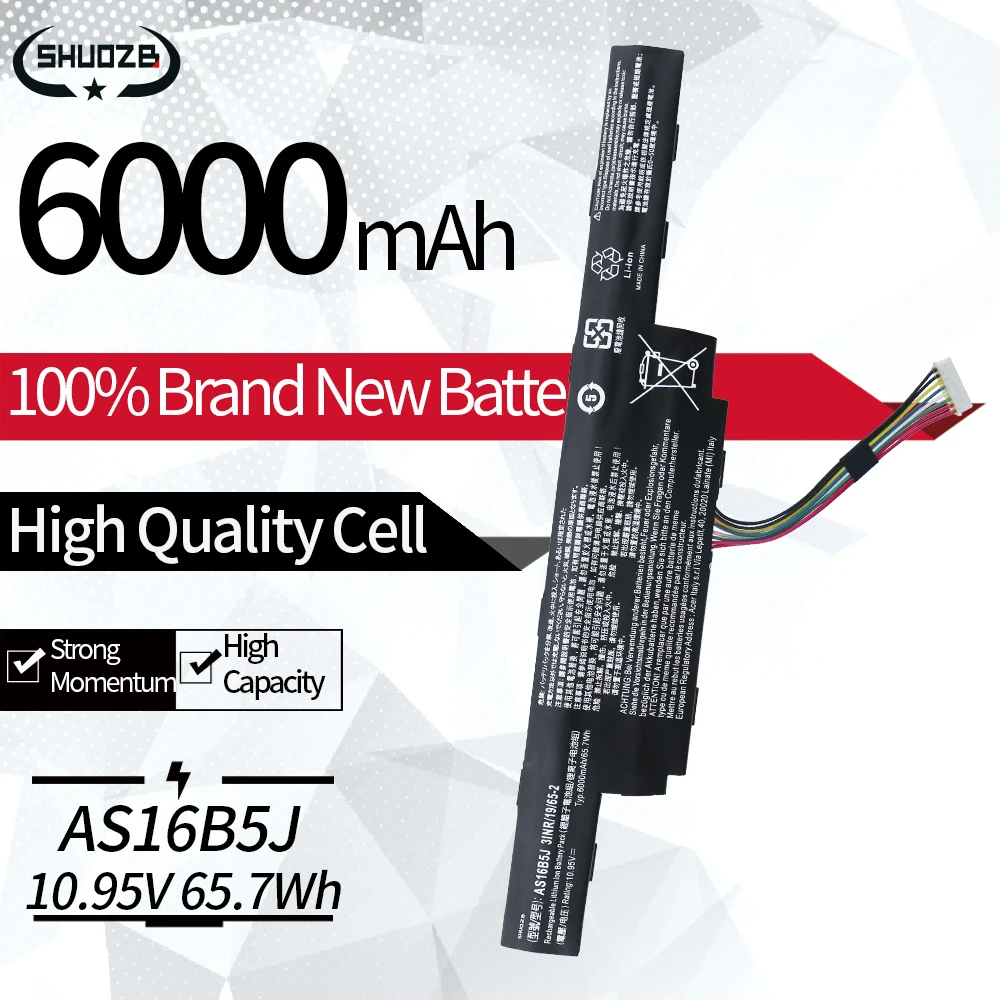 

Новый аккумулятор для ноутбука AS16B5J AS16B8J для Acer Aspire E5-575G серии E5-575G-53VG 3ICR19/662-2 10,95 В 65,7 Втч 6000 мАч