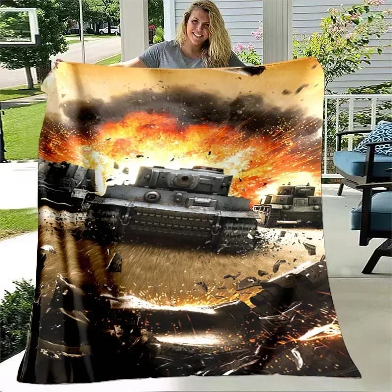 War Tank Flannel Throw Blanket Printed Military Weapons Blanket Bed Sofa Travel Hiking Picnic Blankets for Boys Men Adult Gifts