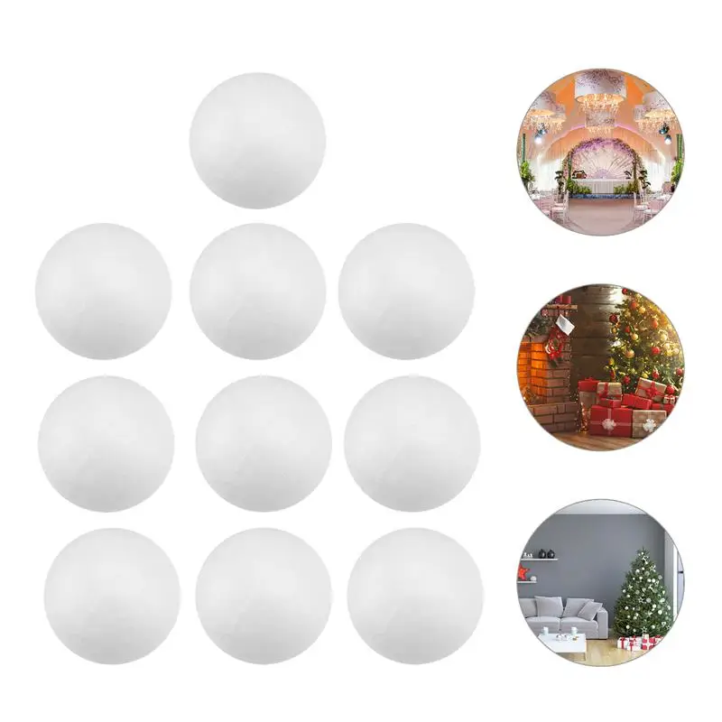 

10pcs 8cm Christmas Foam Craft Balls Christmas Decoration Modelling Craft Solid Polystyrene Foam Balls Round Spheres (White)
