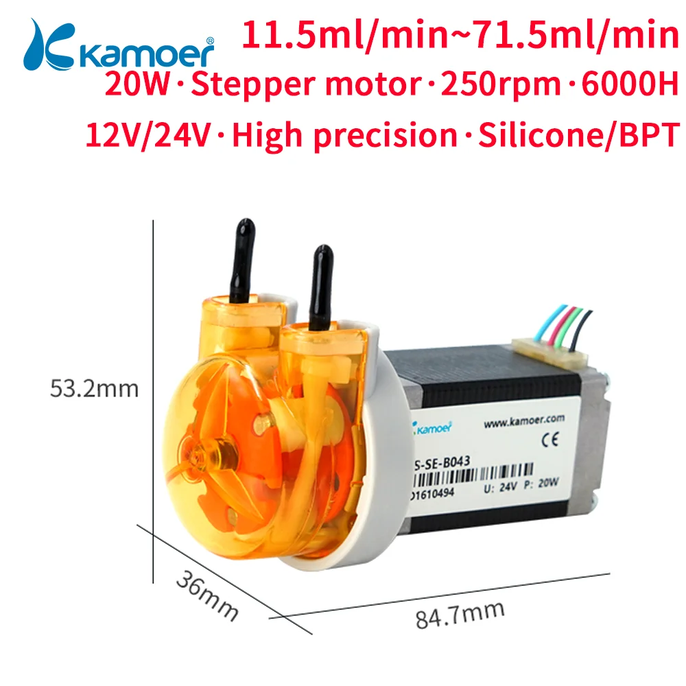 

Kamoer 11.5-71.5ml/min KAS Peristaltic Pump 12V 24V Low Flow Self-priming Pump with Stepper Motor High Precision Dosing Pump