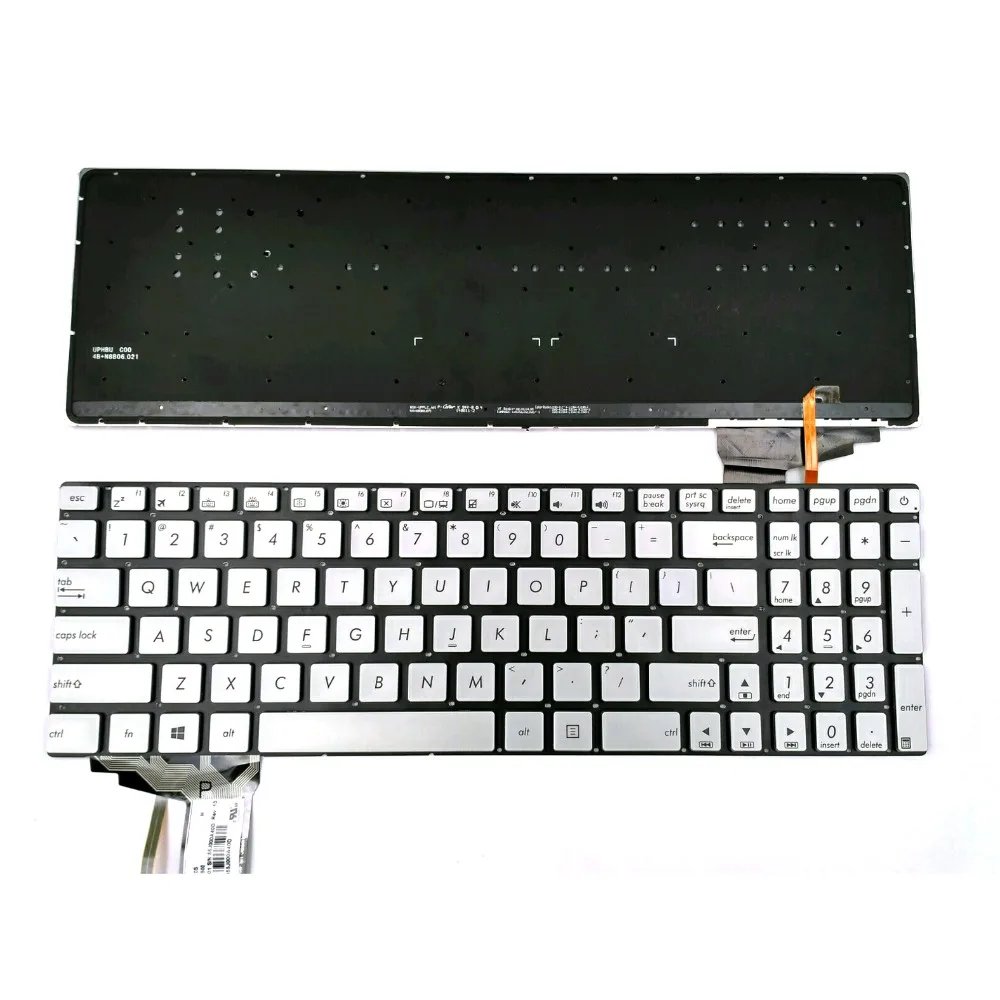 

Новая клавиатура для ноутбука Asus N551, N551J, N551JB, N551JK, N551JM, N551JQ, N551JW, N551JX, N551V, серебристая, американская подсветка без рамки