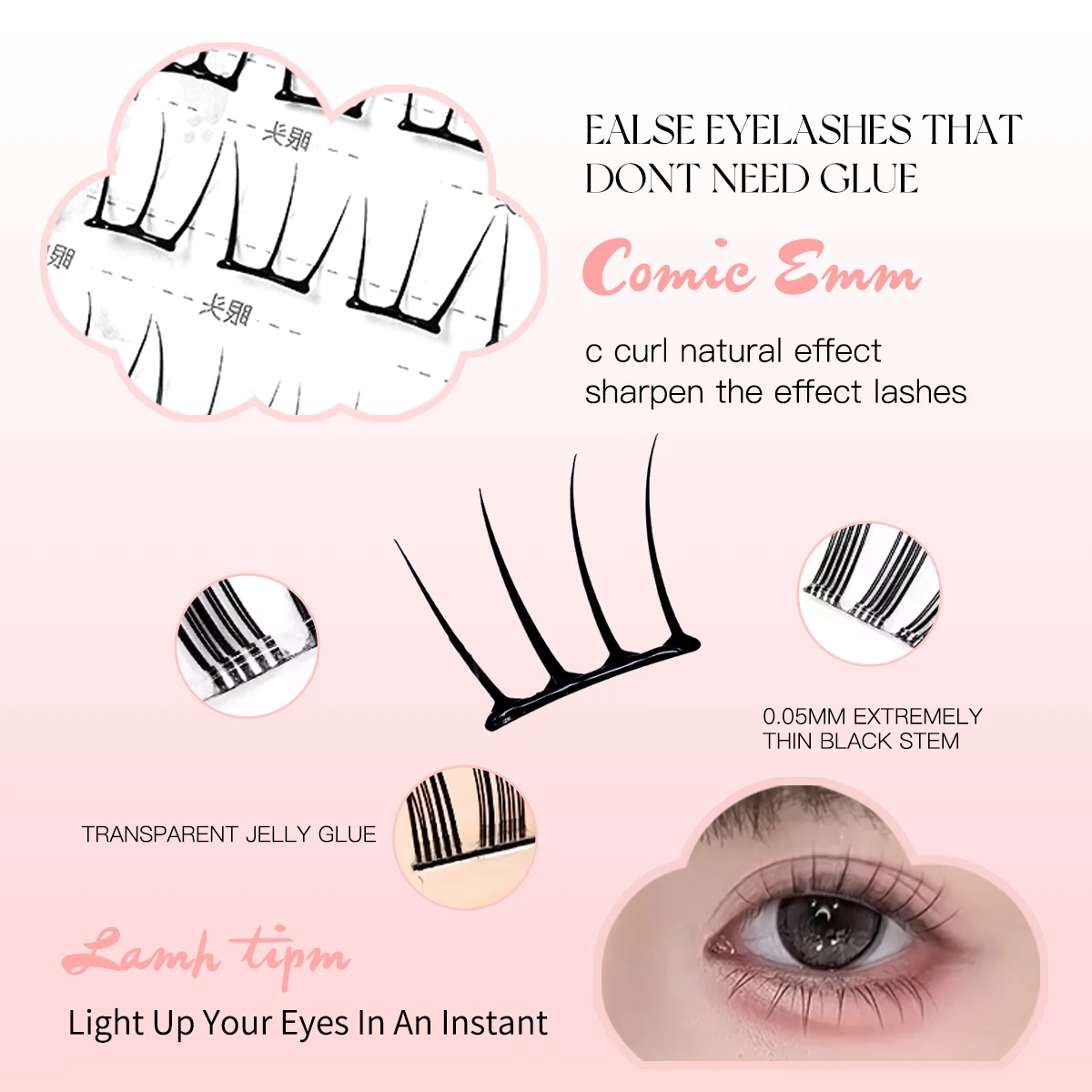 36Clusters Invisible No-Glue Eyelash Clusters Ultra Thin Feather Lashes Zero Weight False Eyelashes with Liquid Bond for Girls