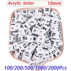 100-2000Pcs Cube Acrylic Letter Beads 10*10mm White Square English Alphabet For Jewelry Making DIY Key Chain Beads