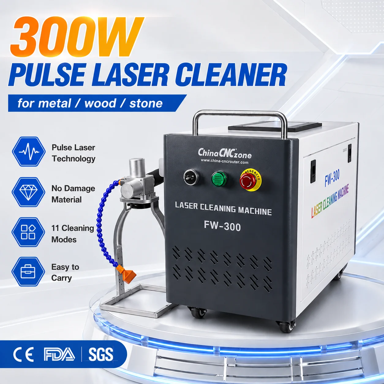 300W JPT MOPA Pulslaser Reinigingsmachine Draagbare Laserreiniger voor Metaal Hout Roest Olie Verf Graffiti Verwijdering Geen Schade aan Basismaterialen 11 Reinigingsmodi