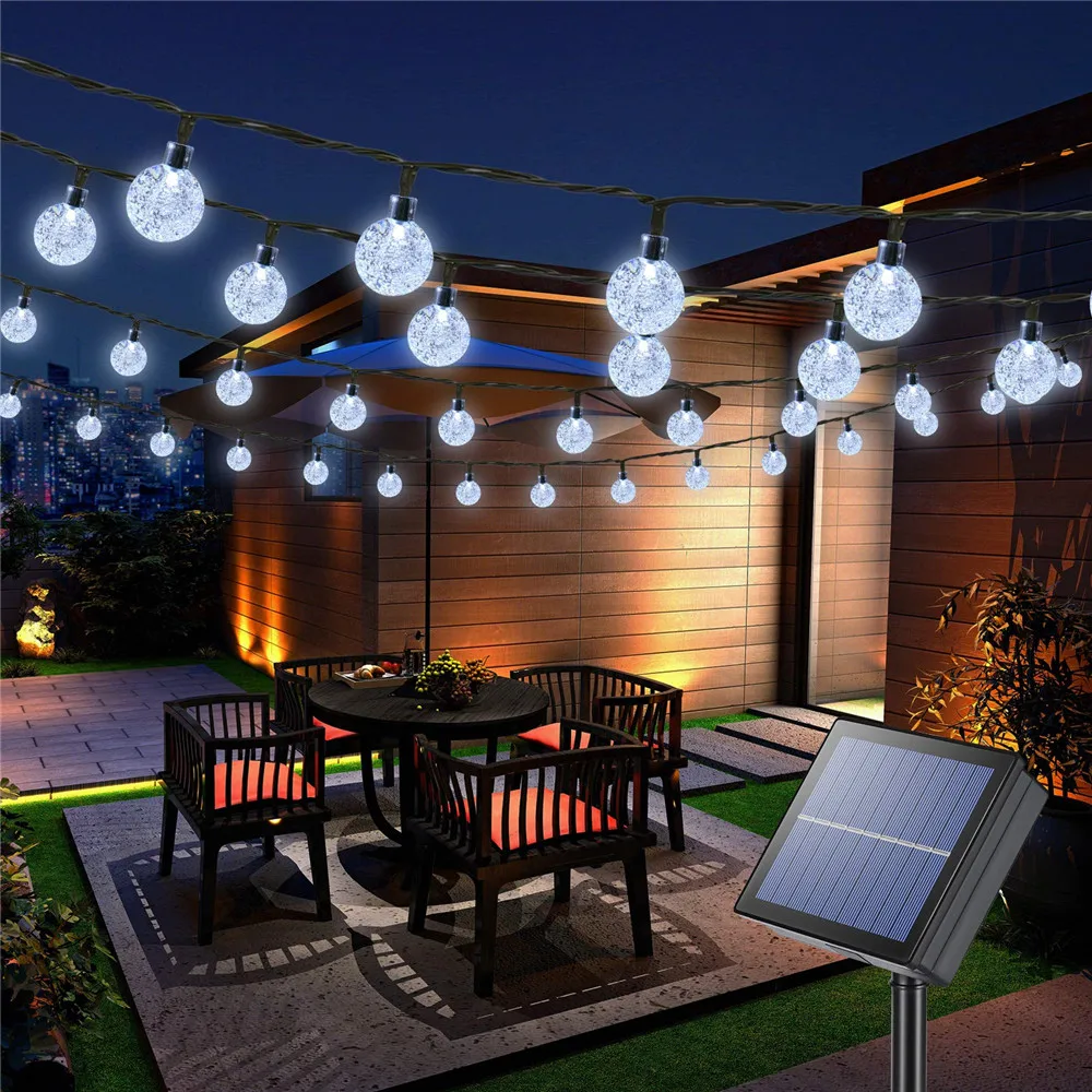 LED Crystal Larger 2.5cm Ball Solar Light Outdoor IP65 Waterproof String Fairy Lamps Solar Garden Christmas Garlands Decoration