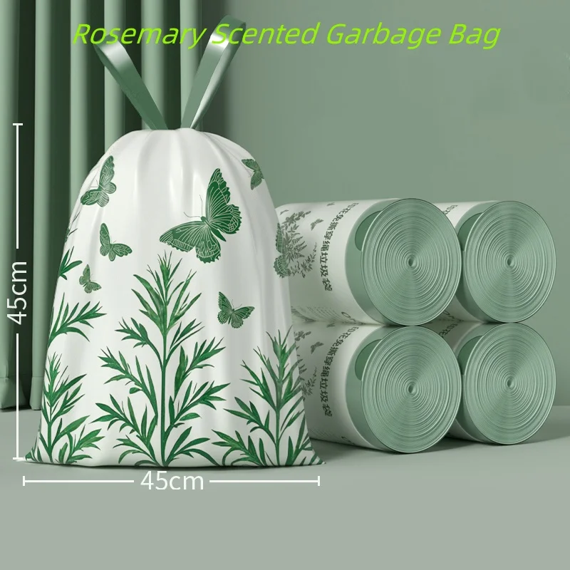 

Rosemary Scented Garbage Bag Drawstring Trash Bags Heavy Duty Leak Proof Odor Control 55/Roll Extra Thick for Kitchen Bathroom