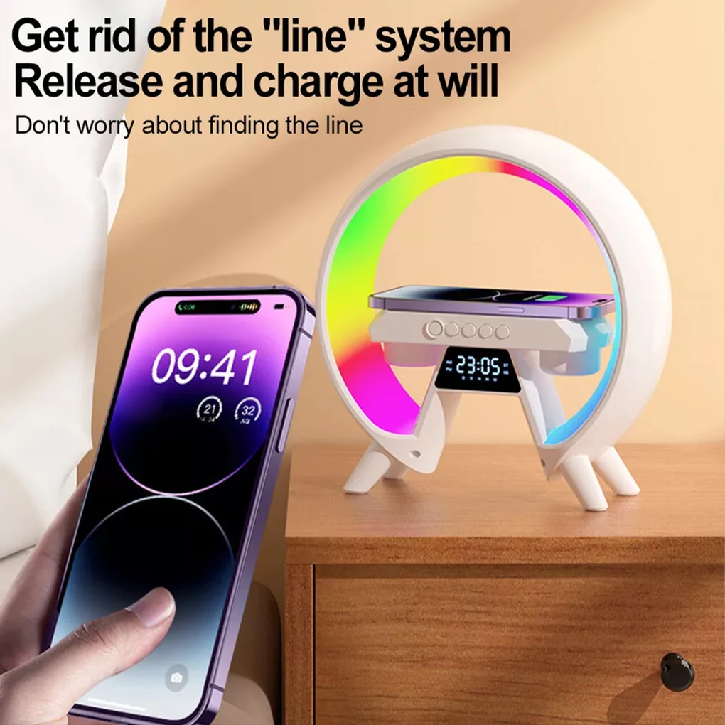 Multifunction Night Light with Wireless Charger Music Speaker 7 led Colors Bluetooth Sleeping Lamp Decor for Kids Gift