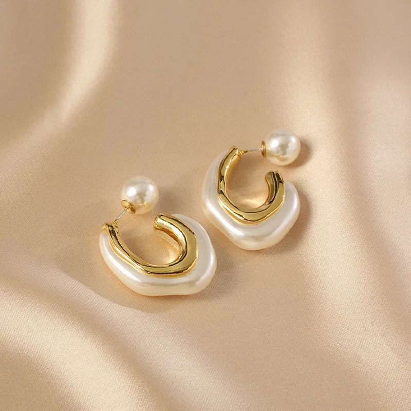 Korean Design Gold Color Pearl Irregular Earrings For Women Fashion Rhinestone Round Geometric Earring Trendy Party Girls Gifts