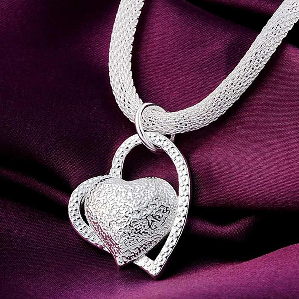 

Gorgeous Charm Fashion Charm Heart 925 Sterling Silver Wedding Lady Love Necklace Noble Luxury 18 Inches Silver Jewelry