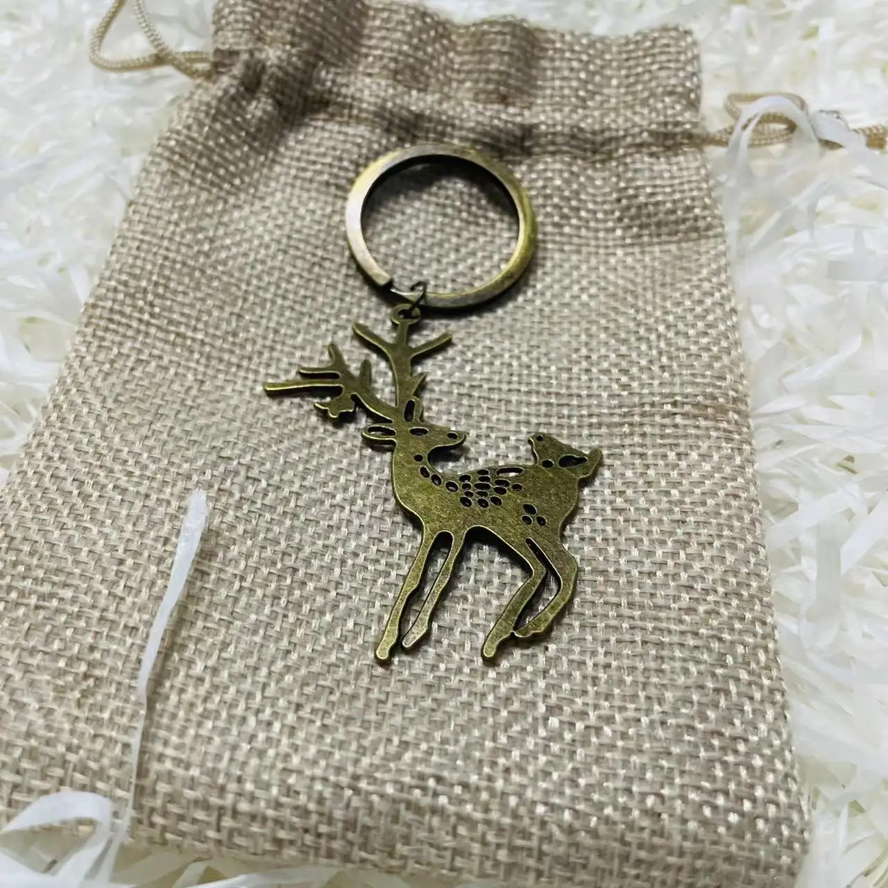 Gift Sack Key Rings 2pcs Set Christmas Elk Bird Pattern Keychain Halloween Christmas New Year Gift Animal Hollow Pendant Jewelry