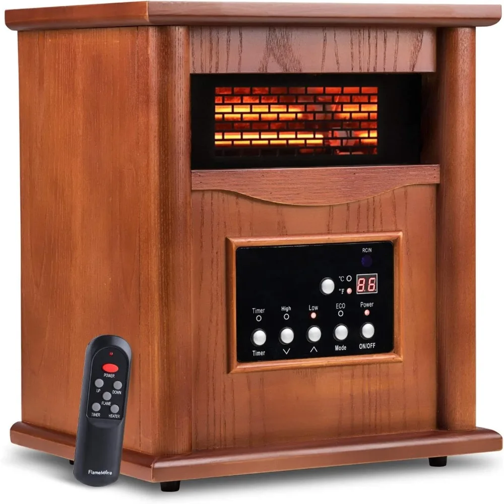 

LifePlus 1500W Indoor Electric Infrared Heater with Wooden Frame, Remote and Timer Features