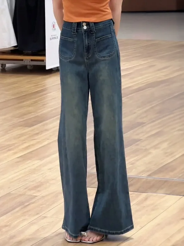 

Retro Wide Leg Denim Jeans Women's American Sle Hot Girl Slimming Small Size Not Legging Straight Leg Pants Spring Autumn