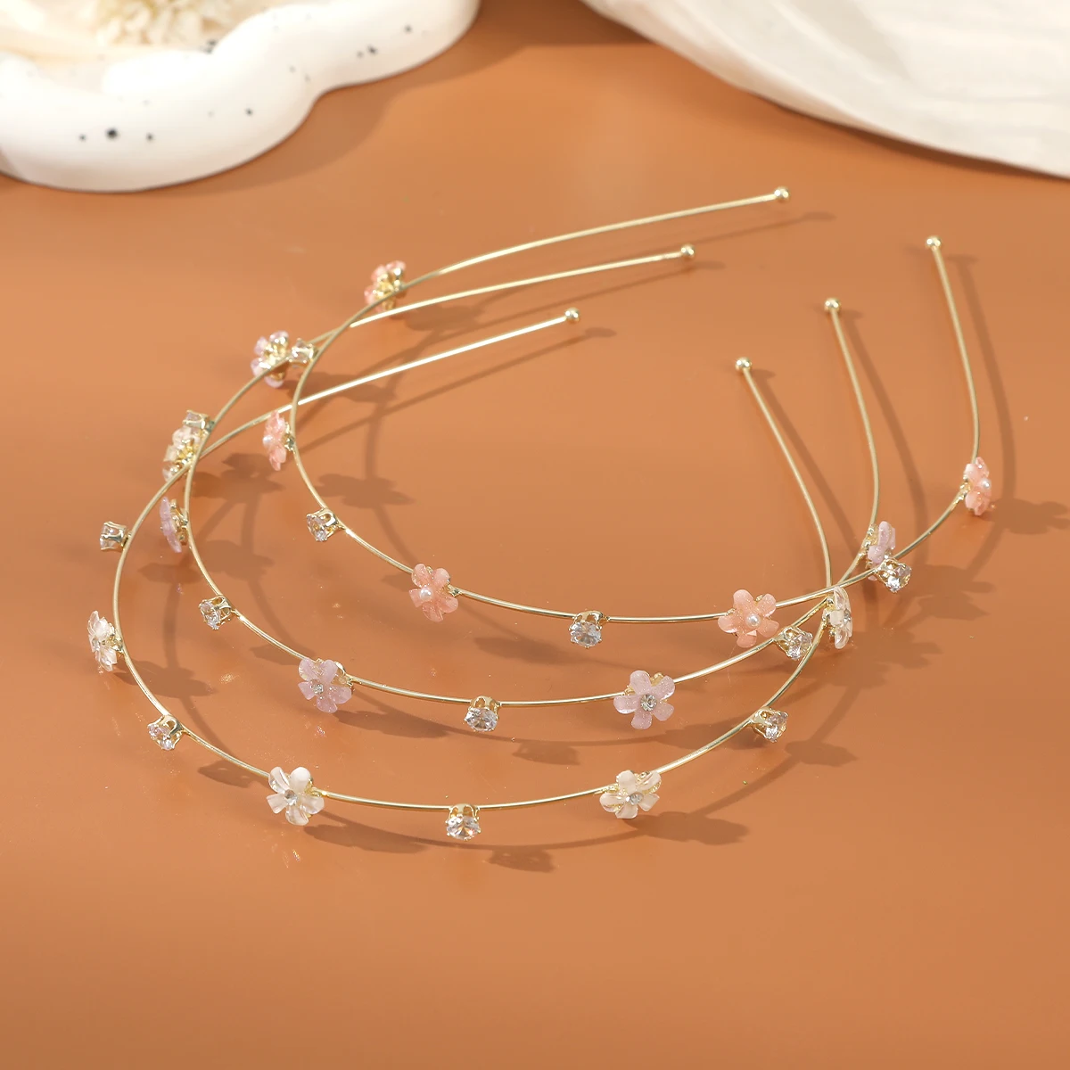 Metal Gold Headband Shiny Rhinestone Flower Hairband Hair Hoop Bezel Women Elegant Hair Bands Hair Accessories