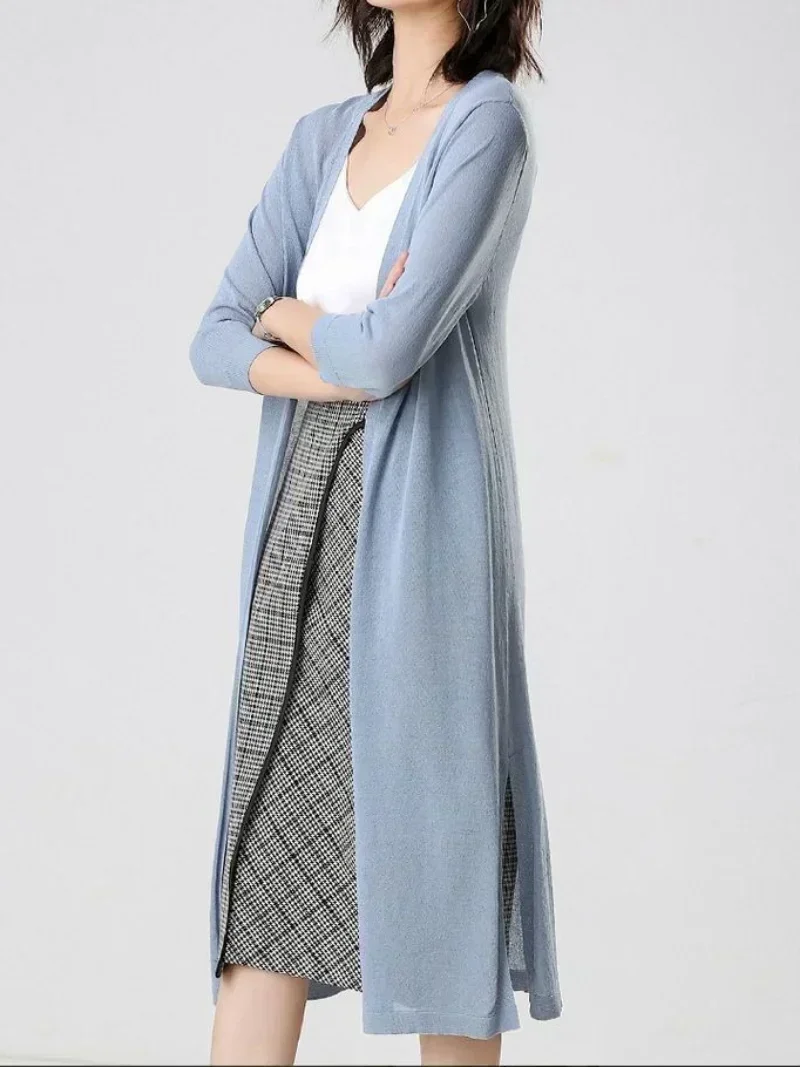 2024 Spring Summer Sun Protection Clothing Women Long Cardigan Female Knitted Sweater Women Coat Jacket Ladies Shawl Outerwear