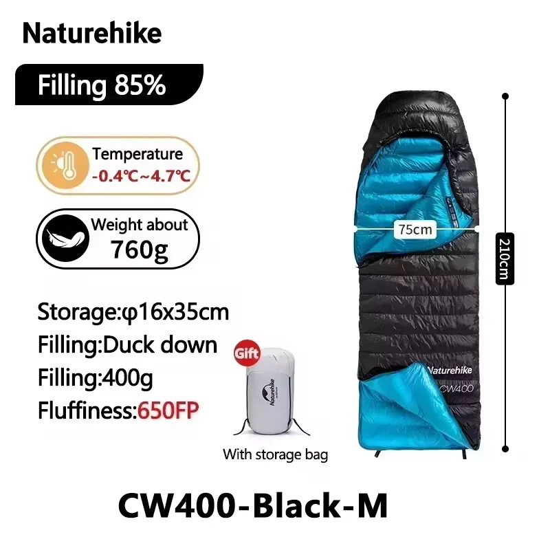 Naturehike CW400 Ultraleichter Daunenschlafsack 650FP Rucksack-Schlafsack für Erwachsene Winter Warm für Wandern Camping Reisen