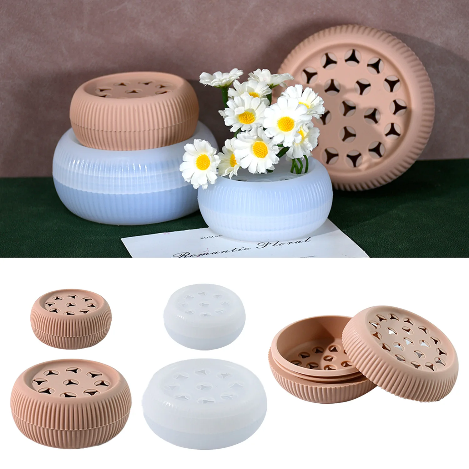 New DIY Flower Arrangement Silicone Mold Round Dried Flower Vase Container Home Ornaments Decoration Resin Molds