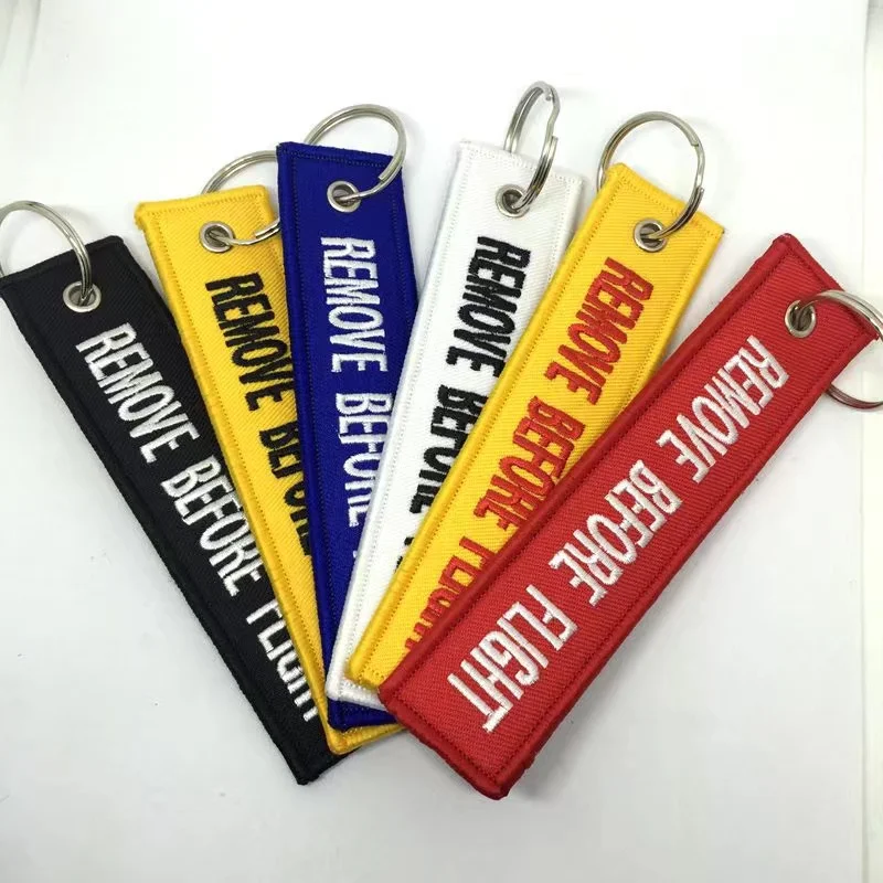 SOMEHOUR 12 PCS Wholesale Aviation Keychain Remove Before Flight Both Embroidery Backpack Accessory For Motorcycles Cars Key