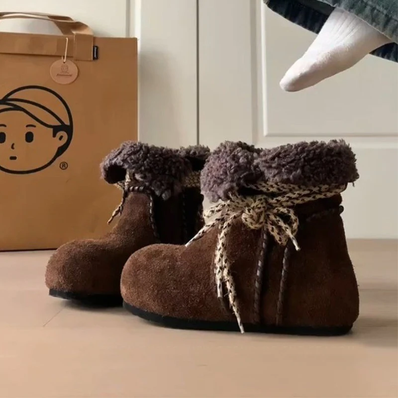 

Fur Women's Snow Boots Suede Flats Short Plush Cotton Shoes Casual 2025 Warm Winter Ankle Boots New Sport Walking Mujer Botas