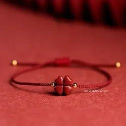 Natural Purple Cinnabar Lucky Clover Handmade Red Rope Lucky Bangle Women Men Lucky Anklets Bracelet Size Adjust набор цепочек