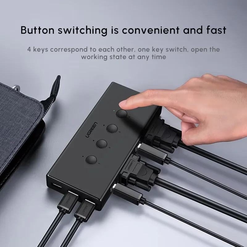 UGREEN VGA 4 in 1 Out KVM Switch 4 Port USB KVM Switch Box Support 1920*1440 60Hz Display for PC TV Monitor