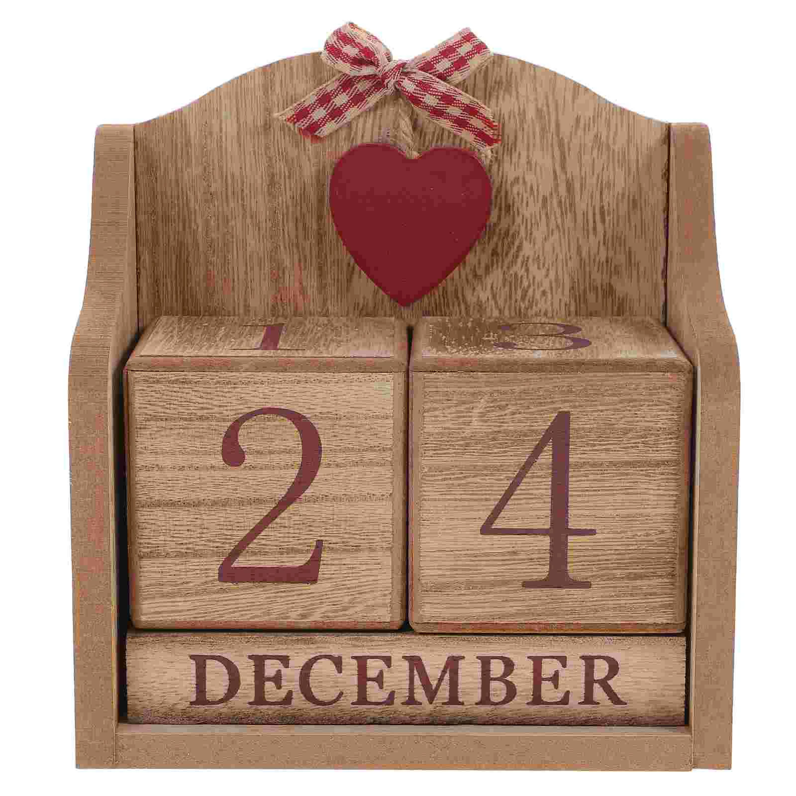 Desk Decorations for Office Wooden Calendar Home Desktop Blocks Household Accents