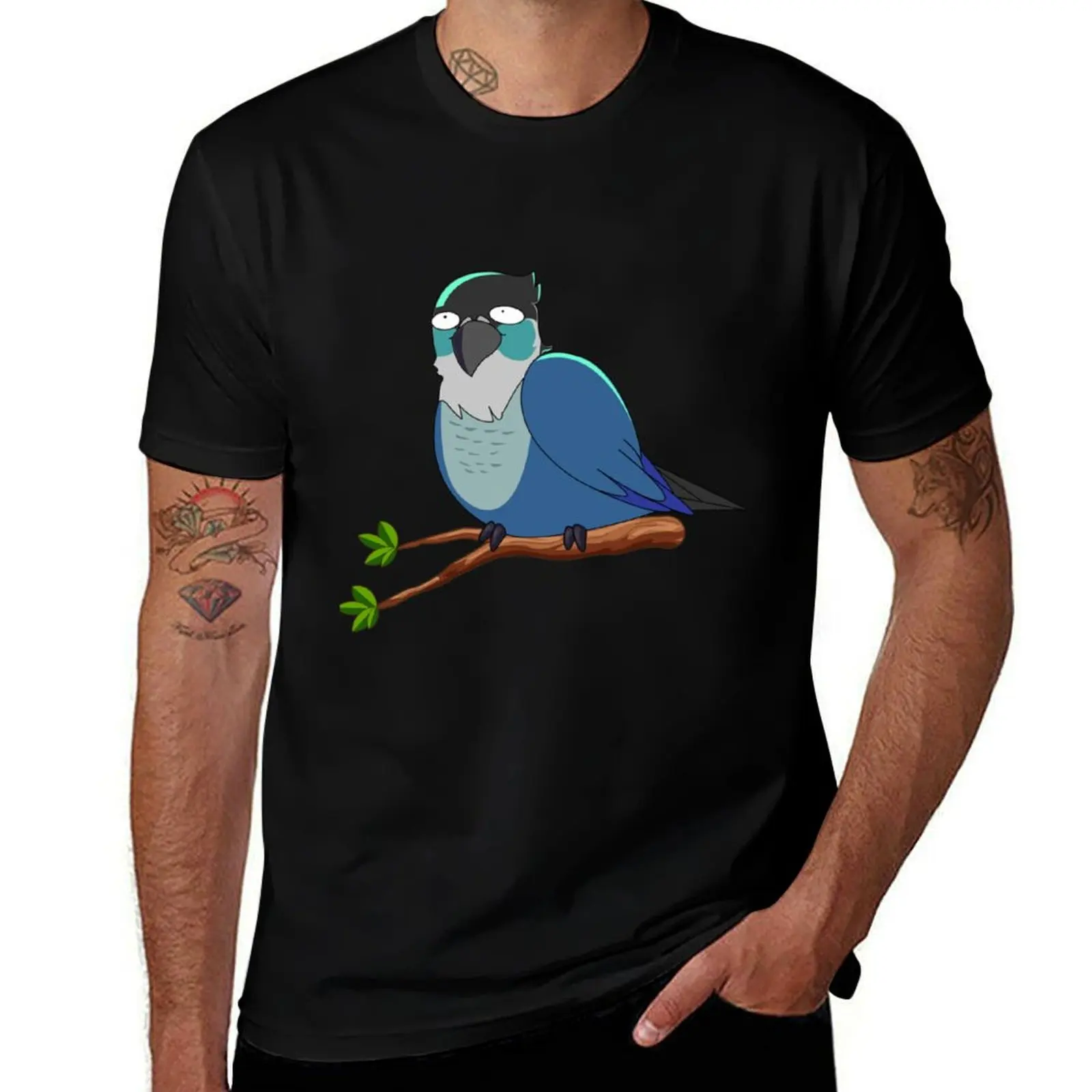 

Jaiden animations cute funny eyes bird on a leaf, parrot watching you funny T-Shirt Comfortable Work Wear Tee