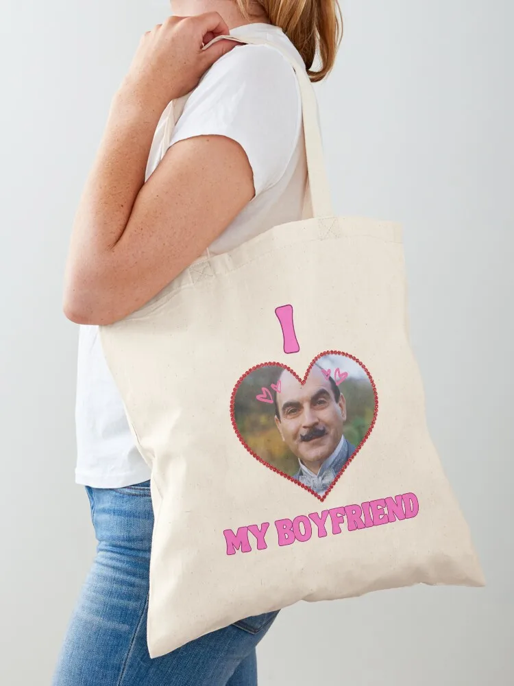 

Hercule Poirot I Love My Boyfriend Heart Tote Bag reusable grocery bags tote bag men canvas tote bags Gift bag