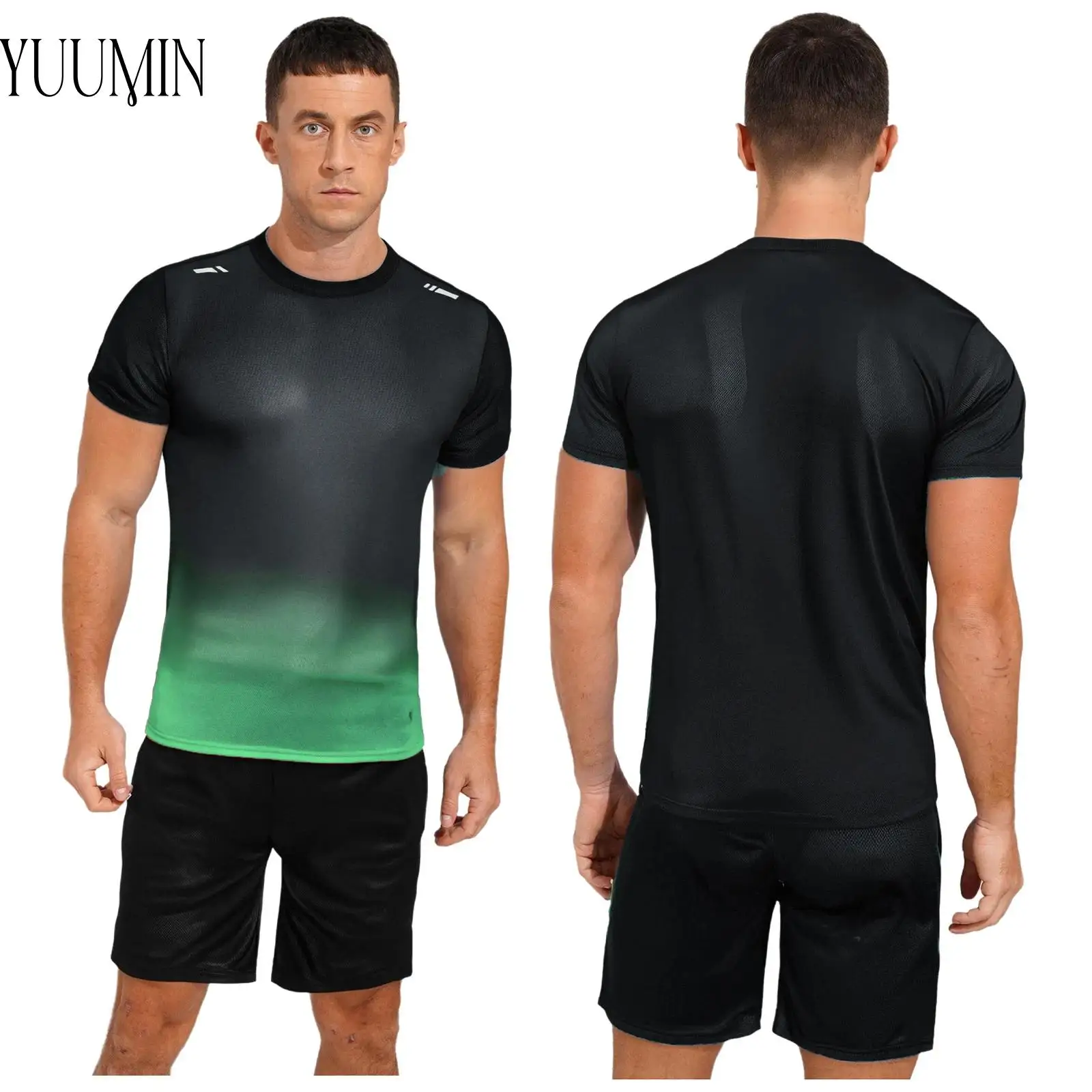 

Kids Boys Soccer Uniform Quick-Drying Sports Set Tracksuit Breathable Short Sleeve Gradient T-shirt+Pockets Shorts Sportswear