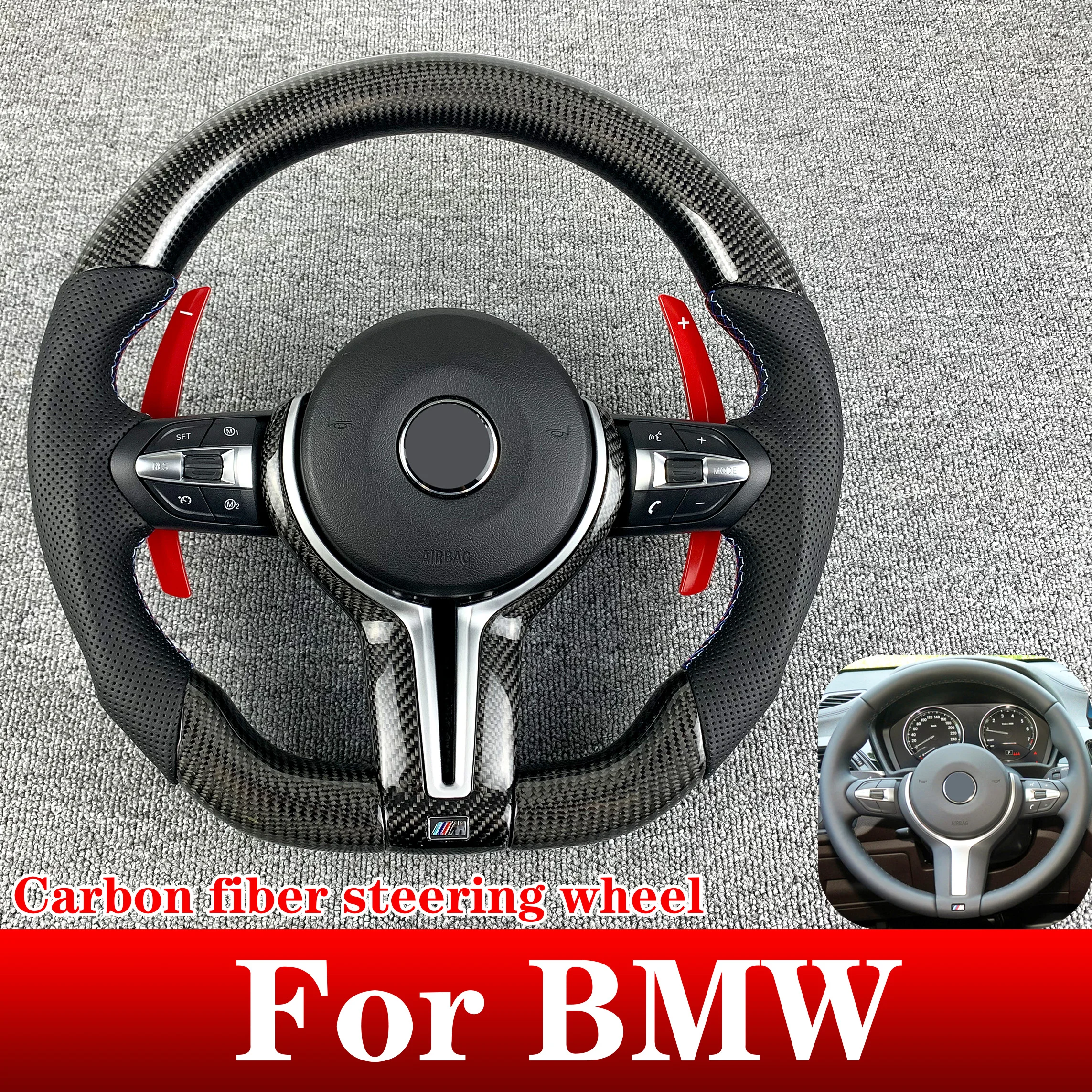 

For BMW 2013-2018 F01 F10 F15 F16 F30 F31 F32 F33 F34 F80 F82 F85 F86 F87 Carbon Fiber M Sport Steering Wheel With Shift Paddles