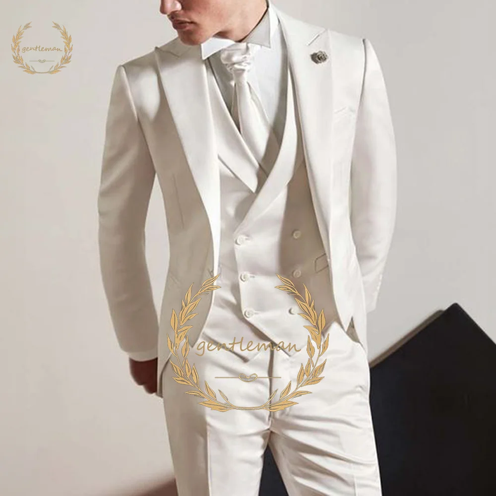 

Men's long tuxedo suit 3-piece set (jacket + vest + pants) is specially customized for men's wedding cocktail party banquet