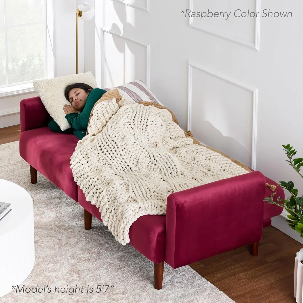 77 أريكة بمقعدين مخملي حديث من منتصف القرن، أريكة، سرير نوم قابل للتحويل مع خشب حقيقي، ذراع قابل للإزالة #5