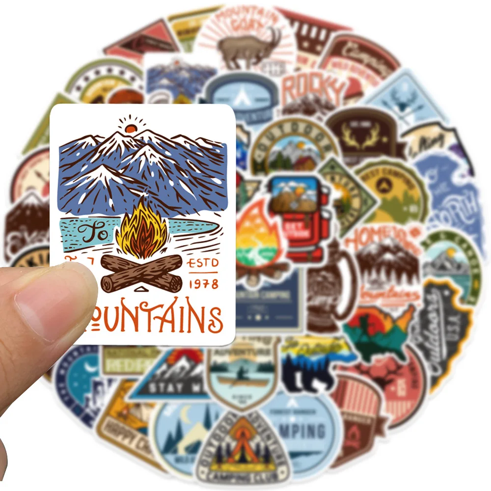 10/24/48pcs Outdoor Camping Graffiti Stickers Cartoon for Hiking Travel Luggage Phone Water Bottle Skateboard Motorcycle Car