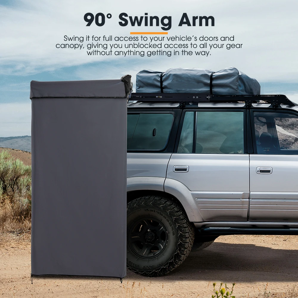 휴대용 캠핑 샤워 텐트 - 90 °   조절 가능한 차량 측면 어닝 스타일, LED 스트립 조명 내장 목욕/화장실 텐트