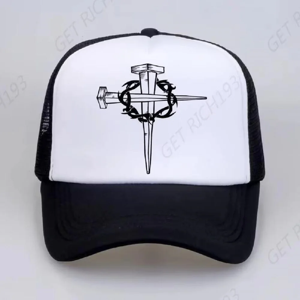 

New Brand Fashion Men Jesus Christ Cross Print Baseball Caps Summer Outdoor Movement Man Women Mesh Trucker Cap Hats