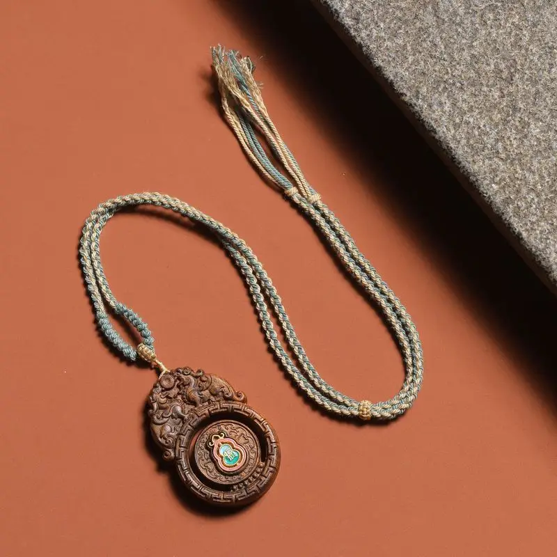 Agarwood pendant double Pixiu and gourd, finely carved, for the zodiac year, handcrafted with a woven cord
